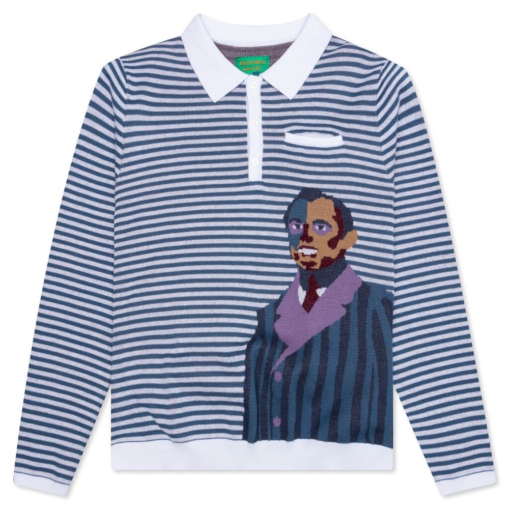 NWT KidSuper Sir Blue Striped Knit Rugby Unisex Sweater S/M